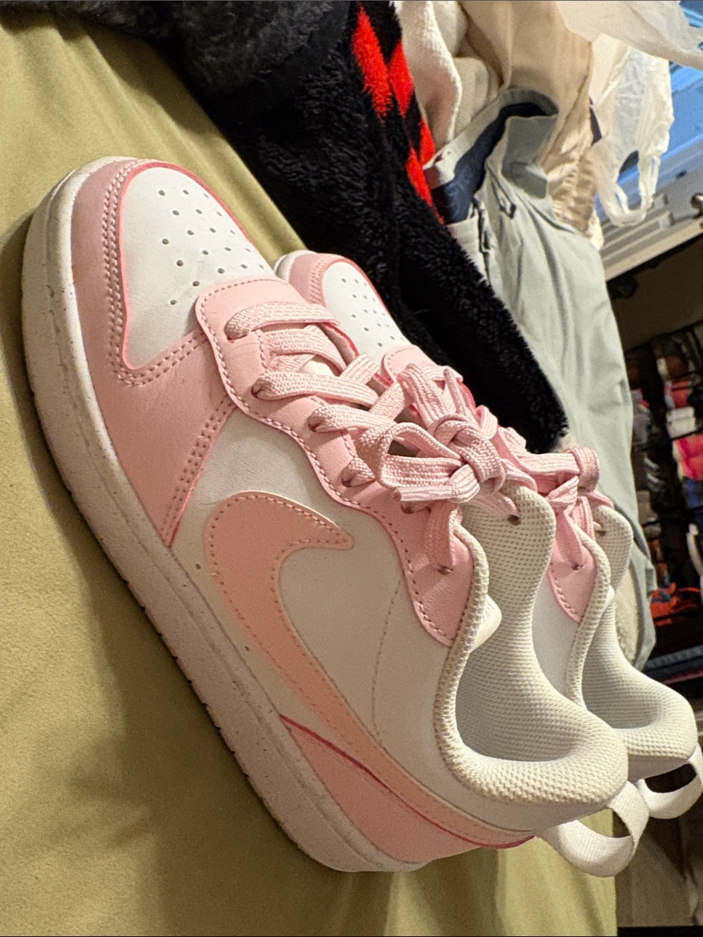 Nike Kids Pink and White Low-Top Court Borough